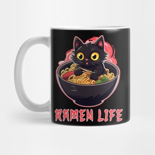 Black Cat Eating Ramen Noodles Japanese Food Mug